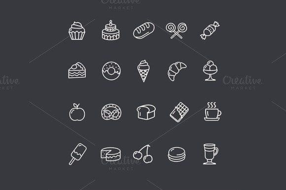 Bakery And Pastry Outline Icons Set Bakery And Pastry Outline Icons Set
