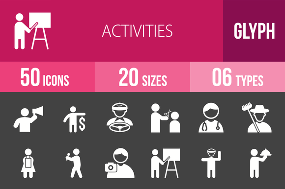 50 Activities Glyph Inverted Icons 50 Activities Glyph Inverted Icons