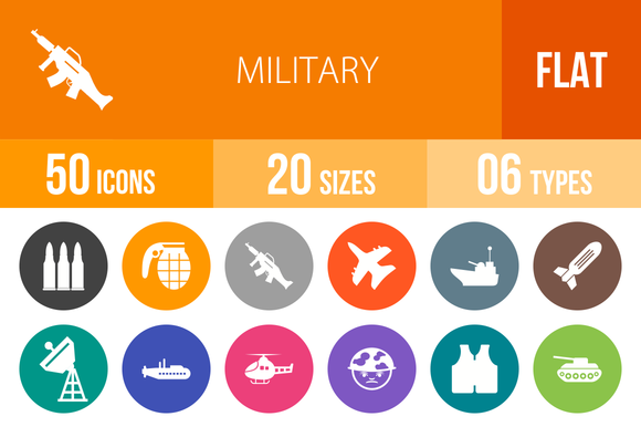50 Military Flat Round Icons 50 Military Flat Round Icons