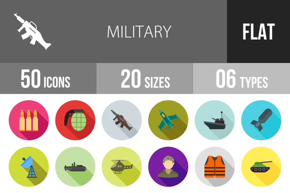 50 Military Flat Shadowed Icons 50 Military Flat Shadowed Icons