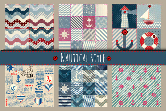 Set Of 6 Patterns In Nautical Style Set Of 6 Patterns In Nautical Style