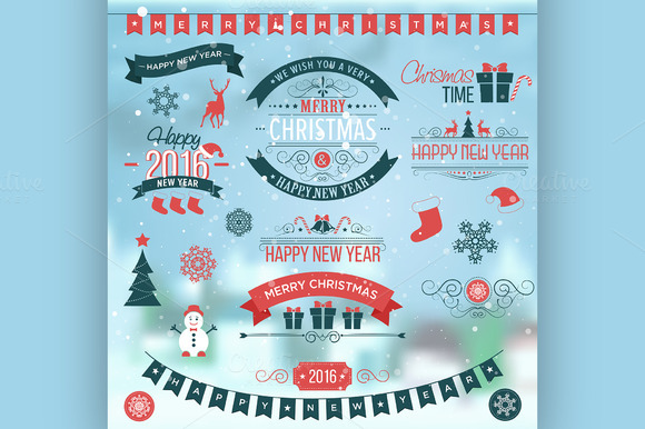 Christmas Set Labels Emblems Christmas Set Labels Emblems