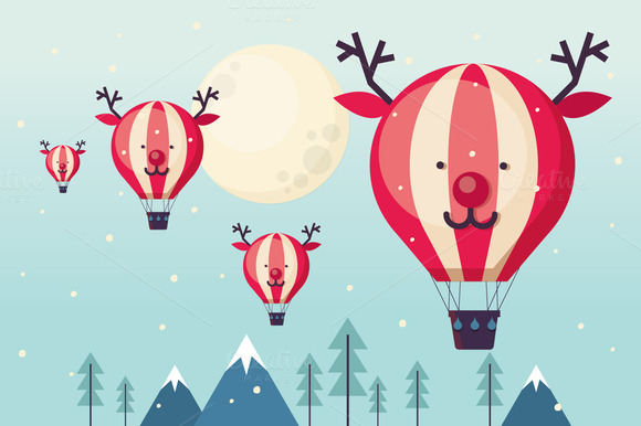 Reindeer Hot Air Balloon Vector Reindeer Hot Air Balloon Vector