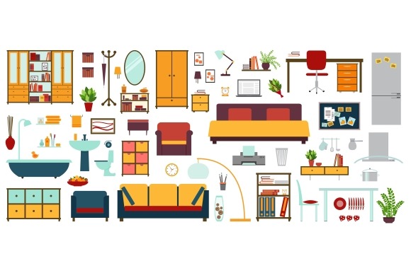 Furniture Icons In Flat Style Furniture Icons In Flat Style