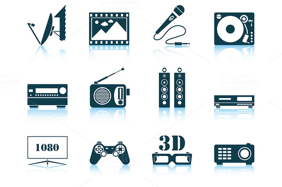 Set Of 12 Multimedia Icons
