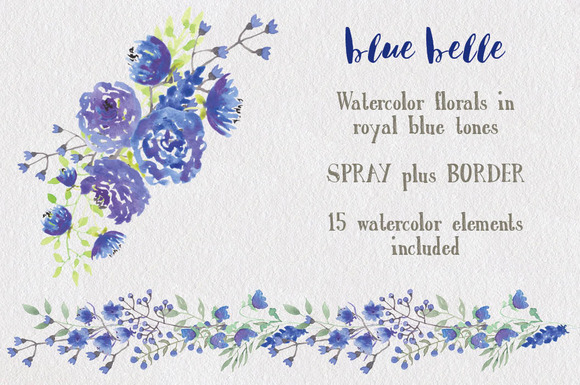 Watercolor Flowers In Royal Blue Watercolor Flowers In Royal Blue