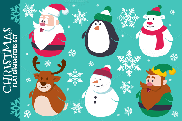 Christmas Cute Flat Characters Set Christmas Cute Flat Characters Set