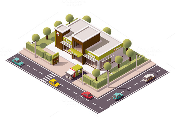 Vector Isometric Bank Icon Vector Isometric Bank Icon