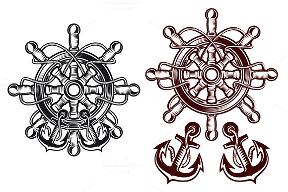 Ship Steering Wheel With Anchors Ship Steering Wheel With Anchors