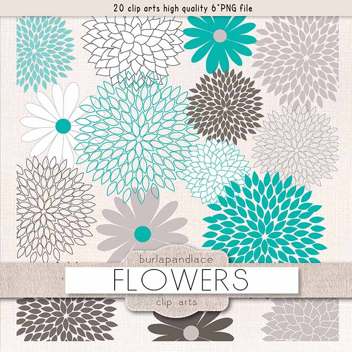 Flowers clipart teal grey ~ Illustrations on Creative Market