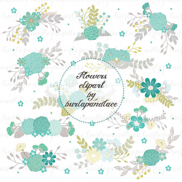 Flowers clipart teal/grey ~ Illustrations on Creative Market
