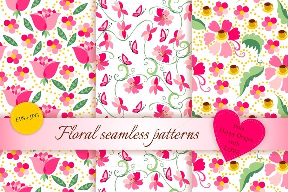Set Of Floral Seamless Patterns Set Of Floral Seamless Patterns