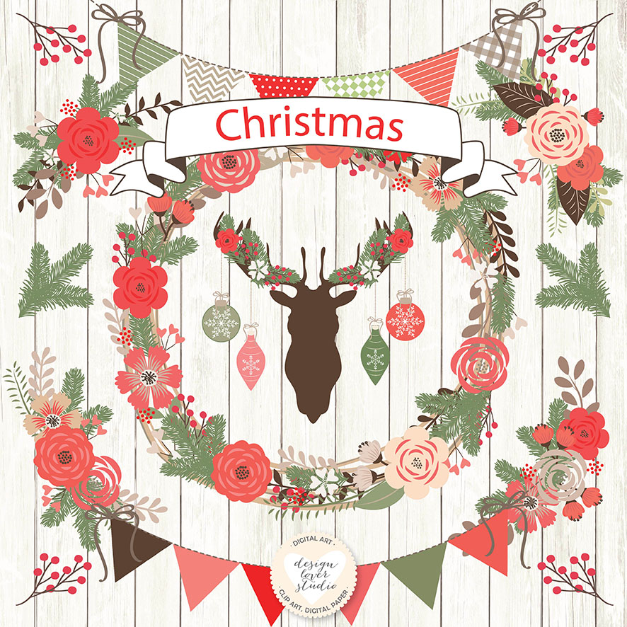 Vector Rustic christmas cliparts ~ Illustrations on ...
