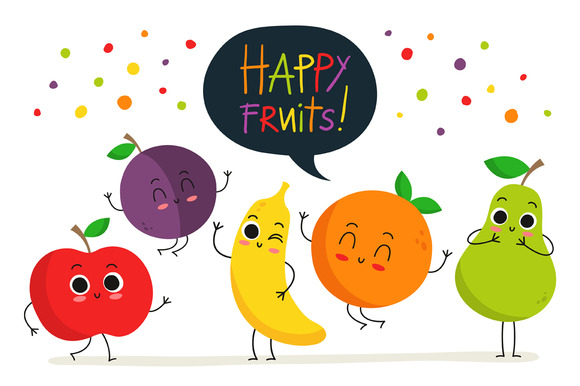 Happy Fruits Cute Vector Raster Set Happy Fruits Cute Vector Raster Set
