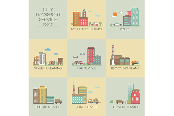 City Transport Service Set Icons City Transport Service Set Icons
