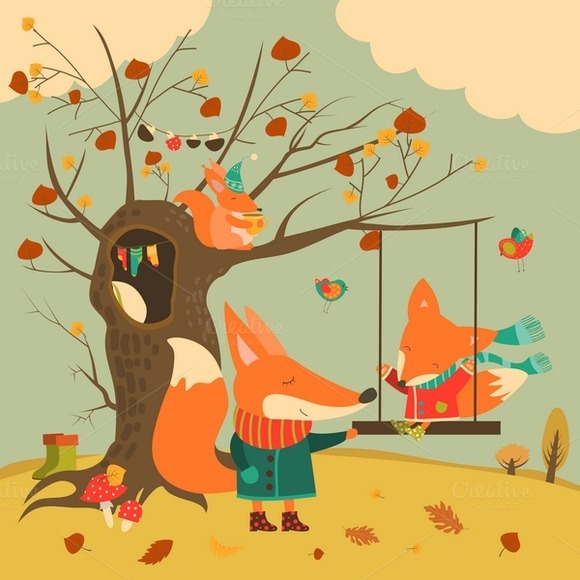 Cute Foxes Ride On A Swing Cute Foxes Ride On A Swing