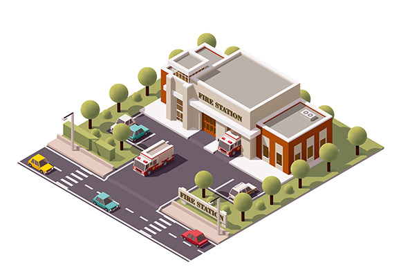 Vector Isometric Fire Station Vector Isometric Fire Station
