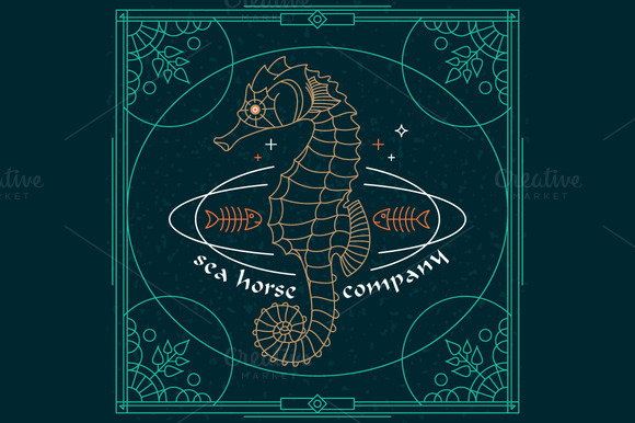 Thin Line Sea Horse Label Thin Line Sea Horse Label
