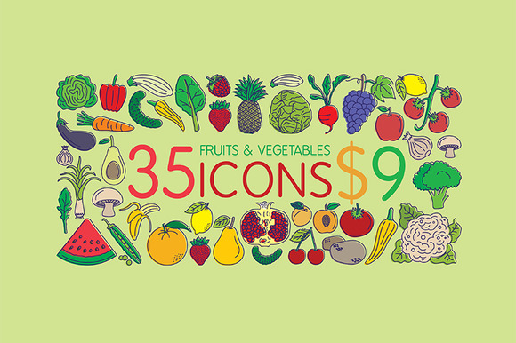 35 Icons Fruits Vegetables 35 Icons Fruits Vegetables
