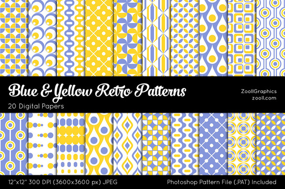 Blue And Yellow Retro Digital Papers Blue And Yellow Retro Digital Papers