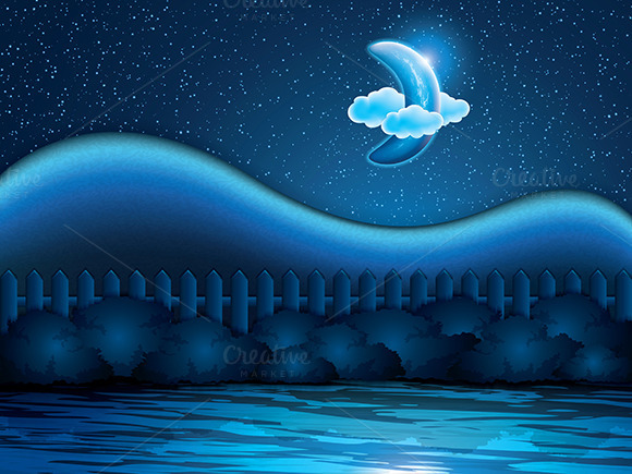 Nightly Landscape With Half Moon Nightly Landscape With Half Moon