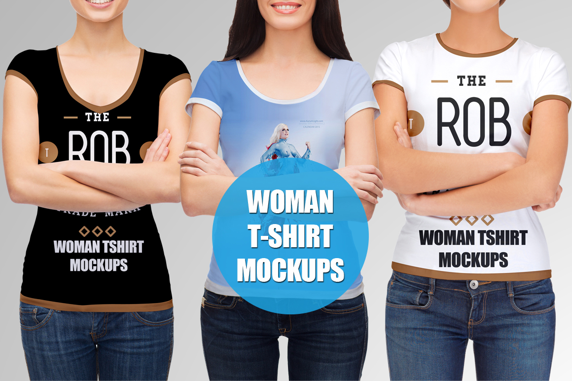 v2 mockup woman t-shirt T on Product Mockups Creative 3 Shirts ~ Market Woman Mockups