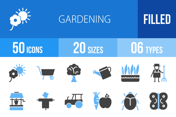 50 Gardening Blue Black Icons 50 Gardening Blue Black Icons