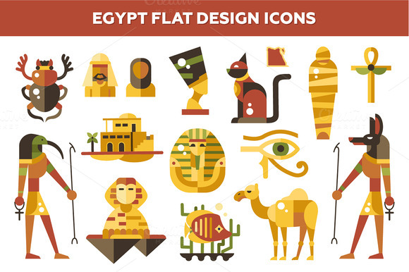 Egypt Flat Design Icons Set