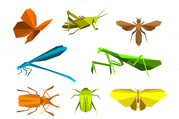 Insects In Origami Paper Elements Insects In Origami Paper Elements