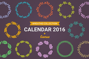 Calendar 2016 with Wreaths