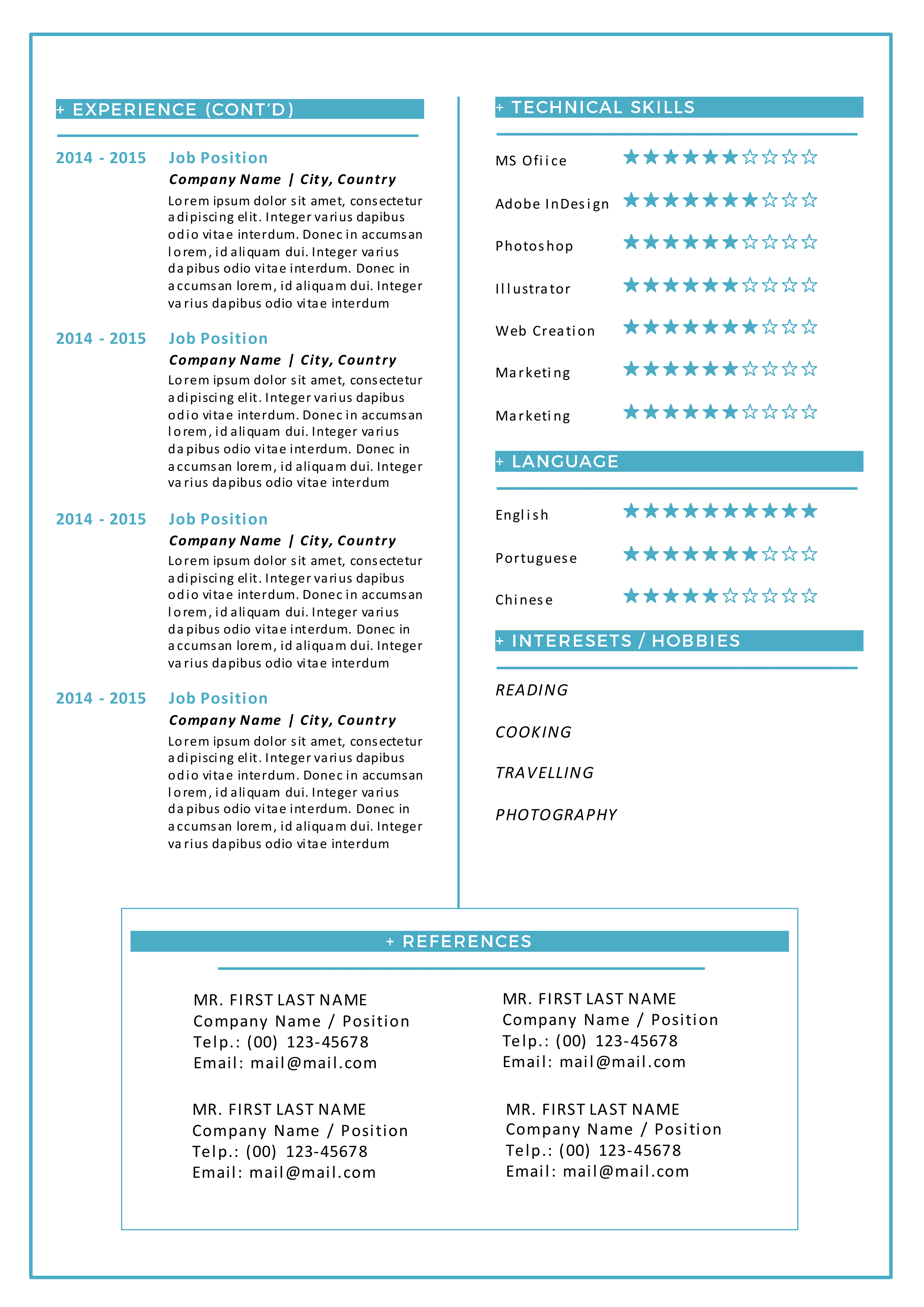 Aqua docx resume + cover letter ~ Resume Templates on Creative Market