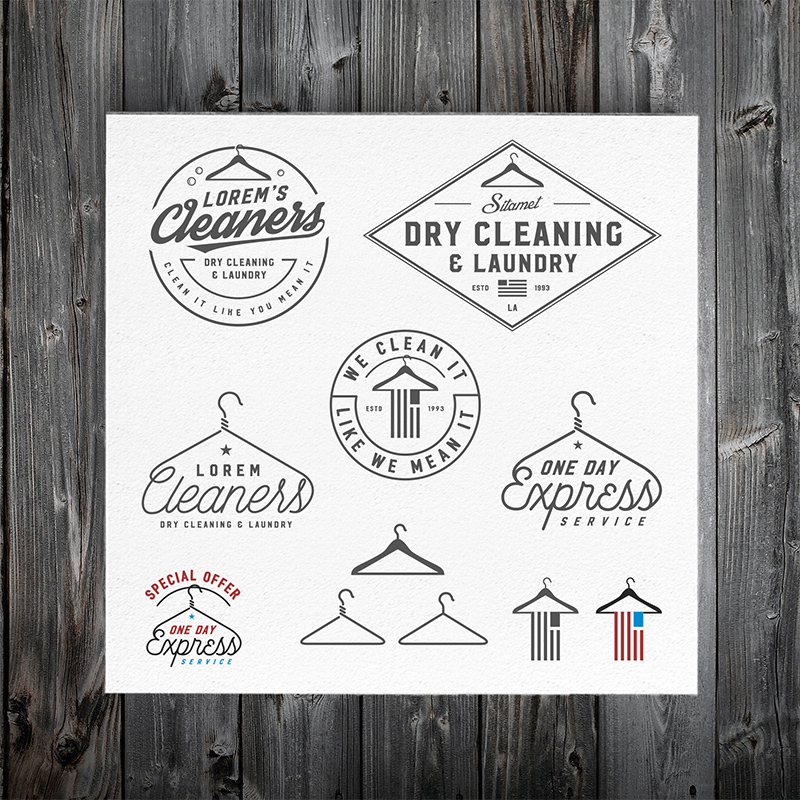 Vintage dry cleaning emblems, labels Illustrations on Creative Market