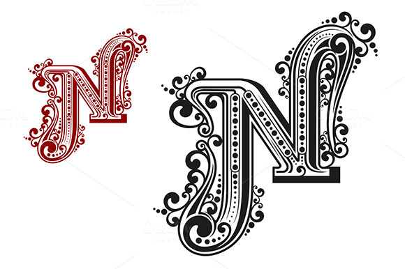 N Letter In Vintage Calligraphic Sty N Letter In Vintage Calligraphic Sty