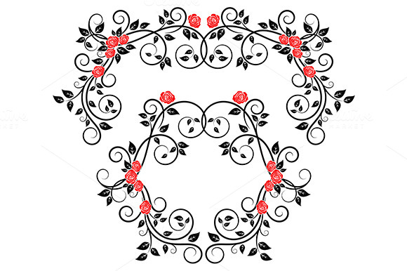 Roses On Floral Frame And Border Roses On Floral Frame And Border