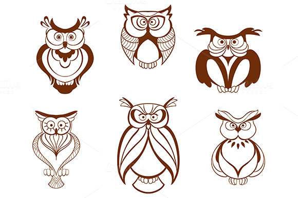 Set Of Cartoon Owl Birds Set Of Cartoon Owl Birds
