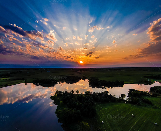 Aerial view of Iowa sunset ~ Nature Photos on Creative Market