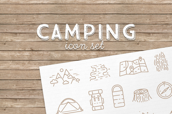28 Vector Linear Camping Icons