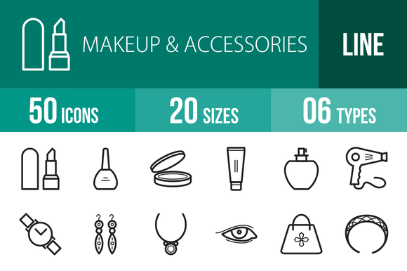 50 Makeup Accessories Line Icons