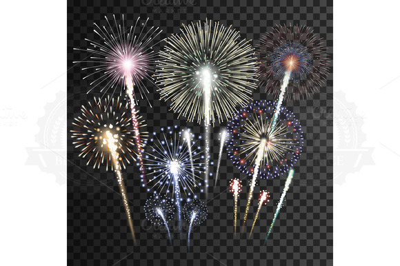 Set Of Isolated Fireworks Vector