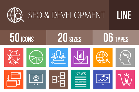 50 SEO Development Line Multicolor 50 SEO Development Line Multicolor