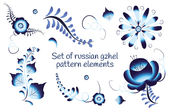 Set Of Russian Gzhel Pattern Element