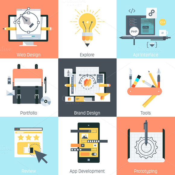 Design And Development Icon Set Design And Development Icon Set
