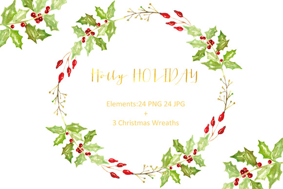 Holly Holiday. Watercolor Clipart. ~ Illustrations on Creative Market