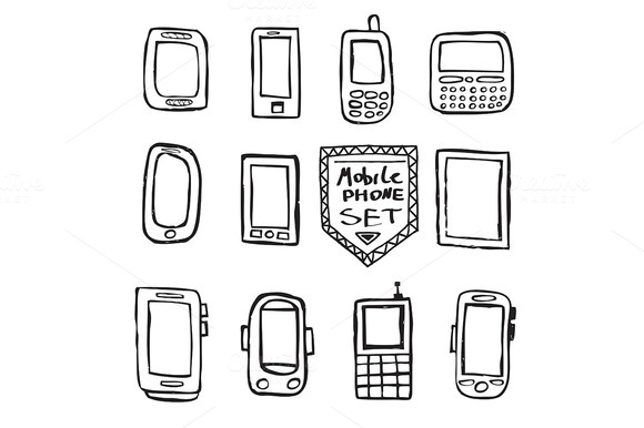 Hand Drawn Set Mobile Gadgets Hand Drawn Set Mobile Gadgets