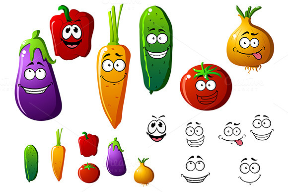 Cartoon Vegetables With Funny Emotio
