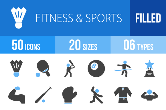 50 Fitness Sports Blue Black Icons