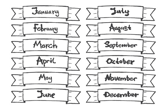 Hand Drawn Ribbon With Months Hand Drawn Ribbon With Months