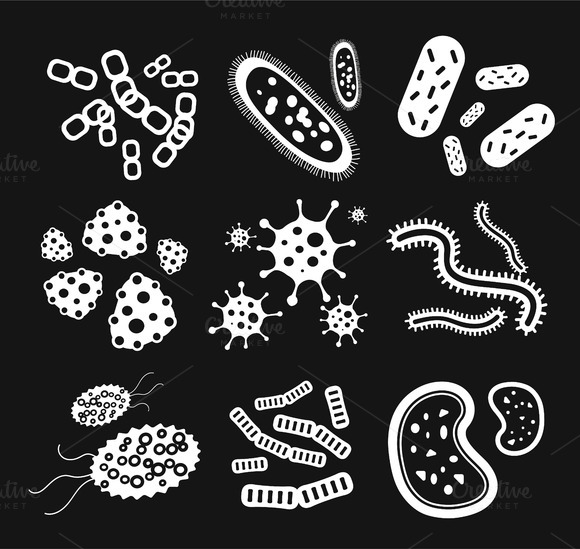 Bacteria Virus Black White Vector Bacteria Virus Black White Vector