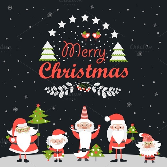 Santa Clauses With Christmas Tree Santa Clauses With Christmas Tree