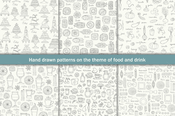 Set Of Patterns With Food And Drink Set Of Patterns With Food And Drink